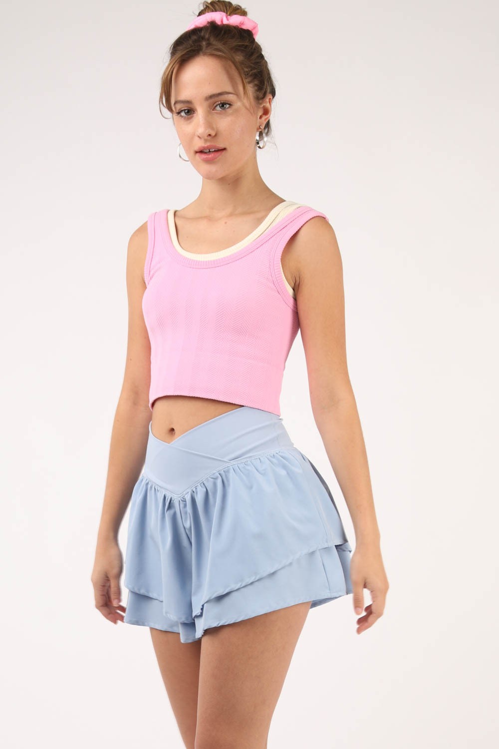 V-Shaped High Waist Layered Shorts