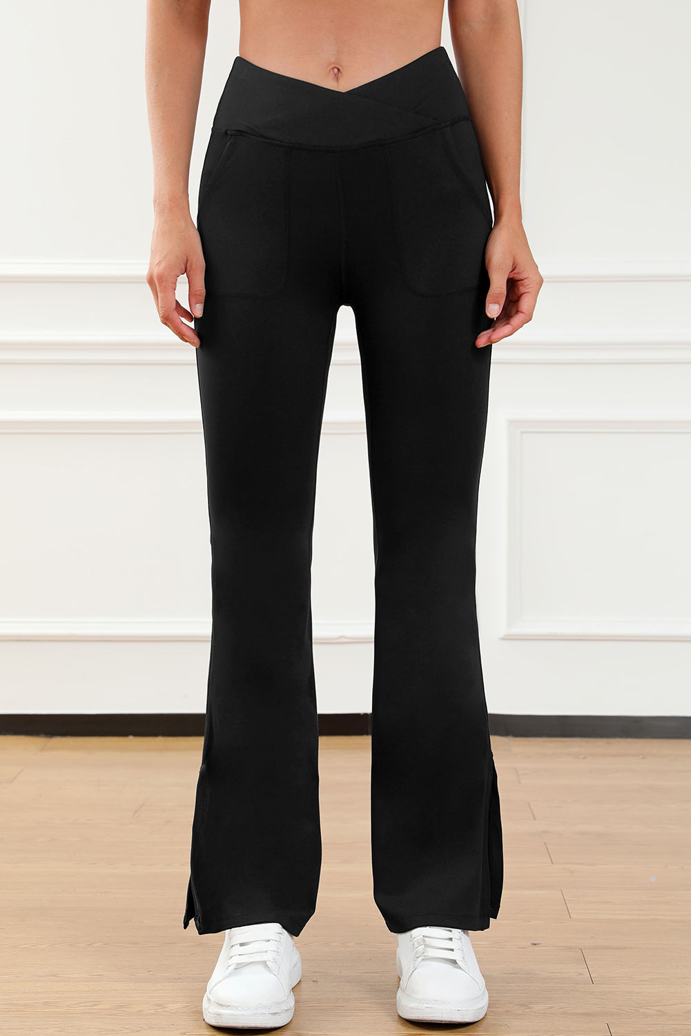 Wide Waistband Slit Bootcut Pants